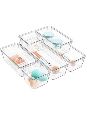 Clear Acrylic Drawer Organizer Set 6 Pack Makeup Jewelry Office Storage Bins